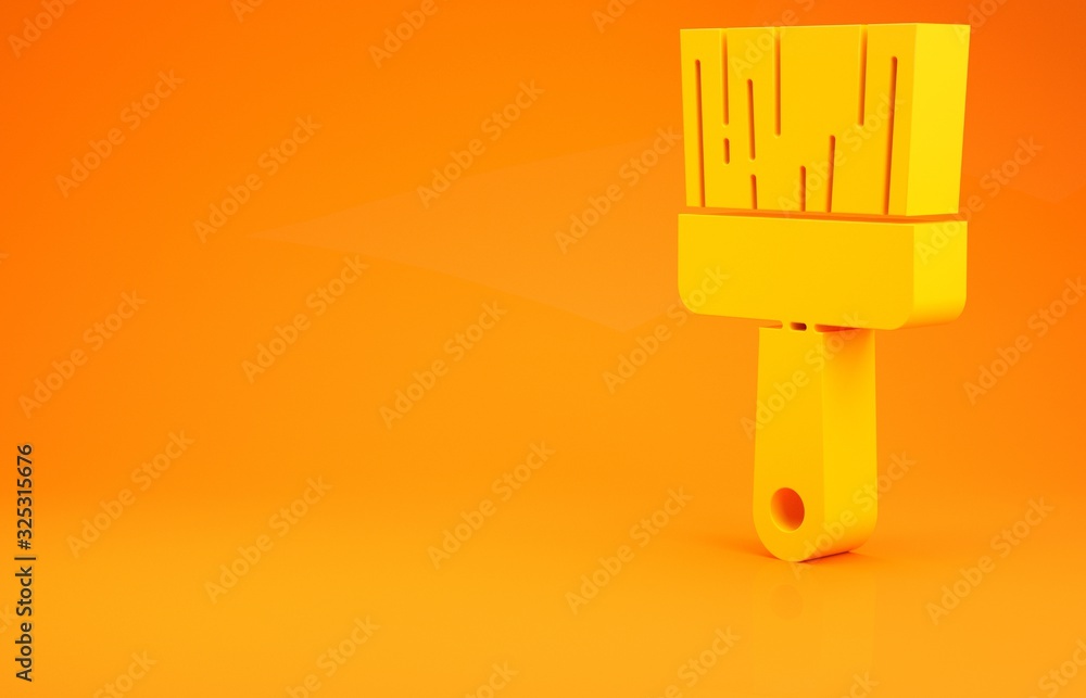 Yellow Paint brush icon isolated on orange background. Minimalism concept. 3d illustration 3D render