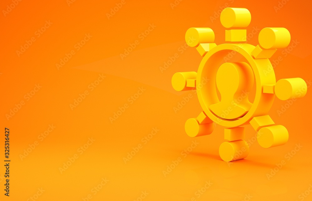 Yellow Business network and communication icon isolated on orange background. Strong network marketi