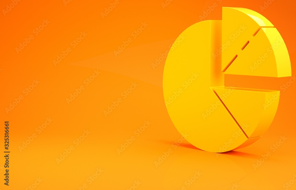 Yellow Pie chart infographic icon isolated on orange background. Diagram chart sign. Minimalism conc