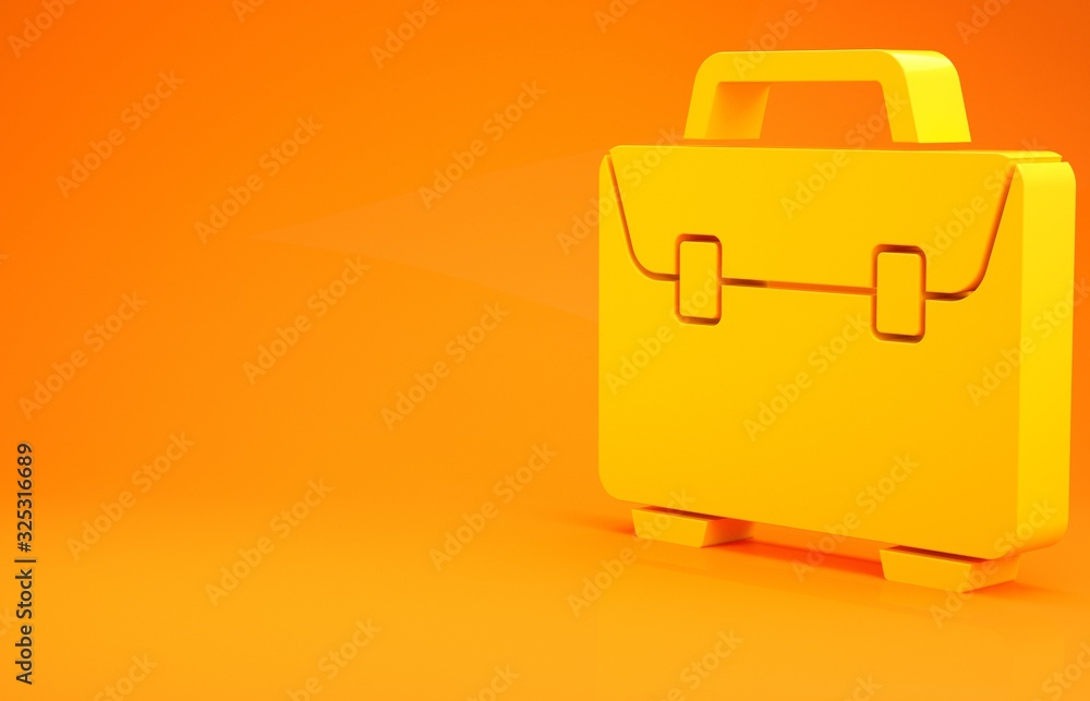 Yellow Briefcase icon isolated on orange background. Business case sign. Business portfolio. Minimal