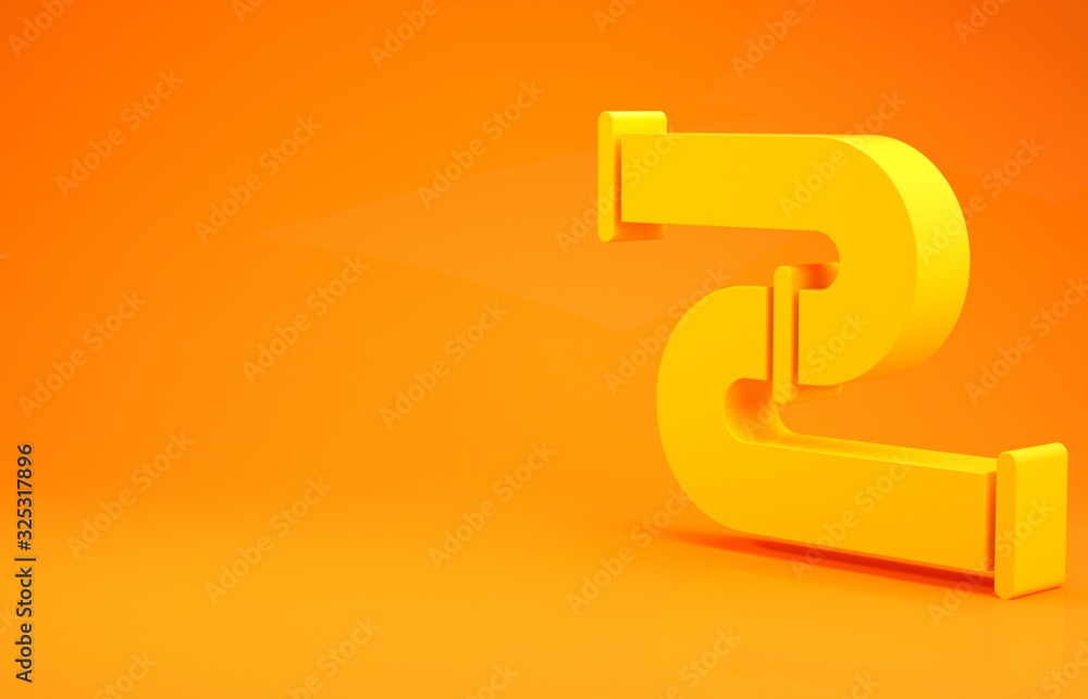 Yellow Industry metallic pipe icon isolated on orange background. Plumbing pipeline parts of differe