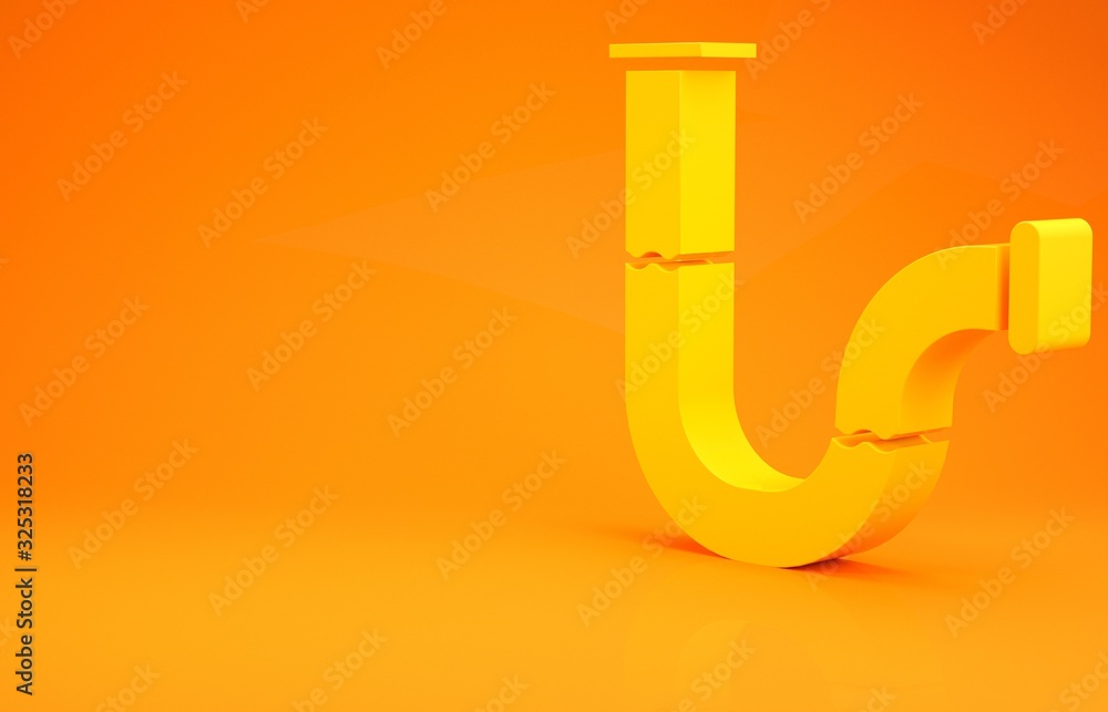 Yellow Industry metallic pipe icon isolated on orange background. Plumbing pipeline parts of differe