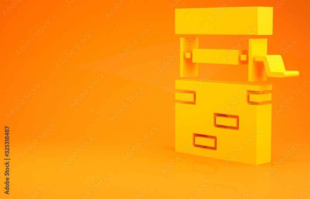 Yellow Well icon isolated on orange background. Minimalism concept. 3d illustration 3D render