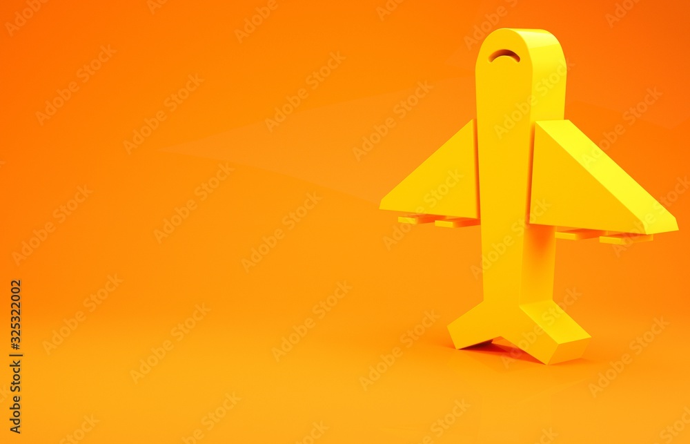 Yellow Plane icon isolated on orange background. Flying airplane icon. Airliner sign. Minimalism con