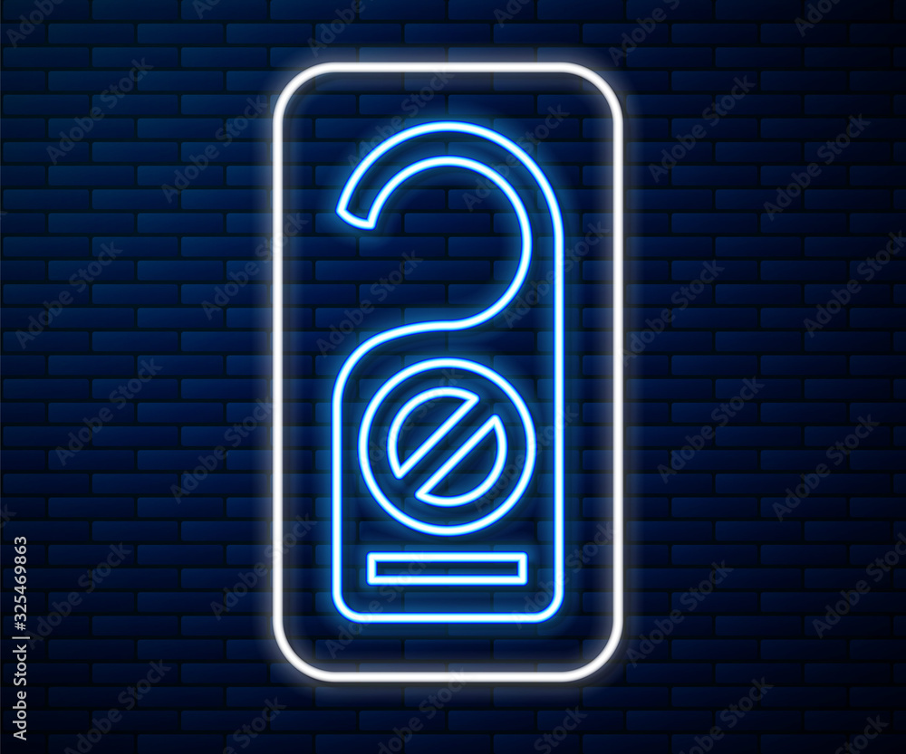 Glowing neon line Please do not disturb icon isolated on brick wall background. Hotel Door Hanger Ta