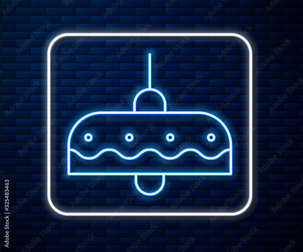 在砖墙背景上隔离的发光霓虹灯吊灯图标。矢量插图
