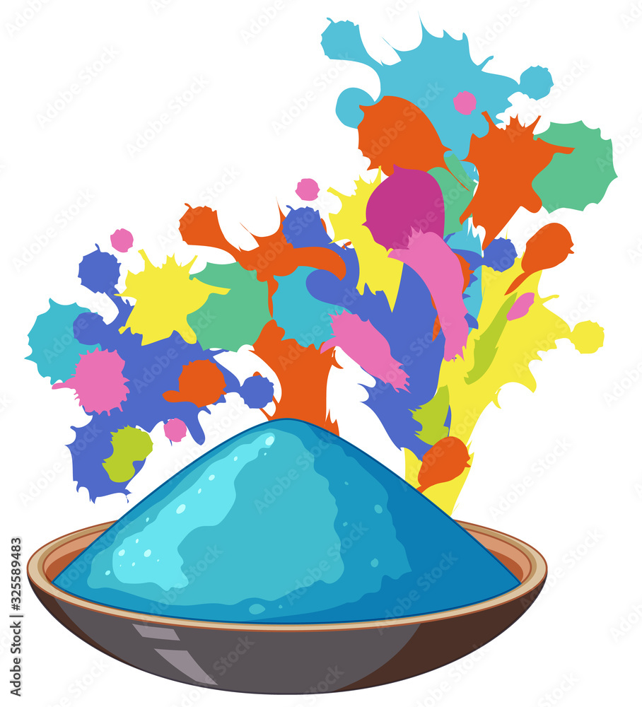 Bowl of blue paint powder with colorful background