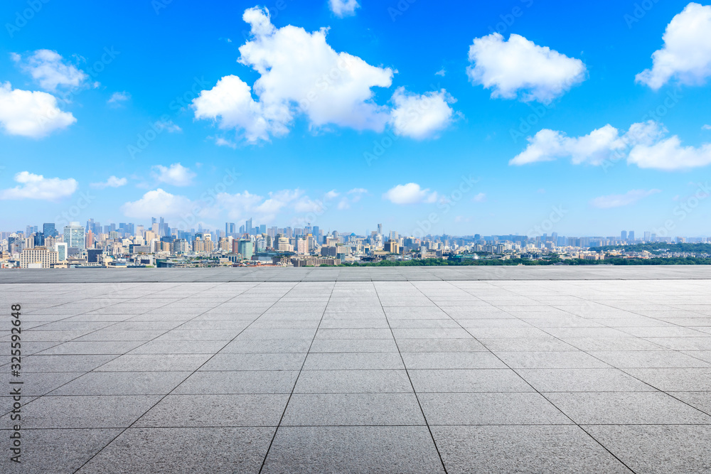 Empty square floor and city skyline in Hangzhou,China.