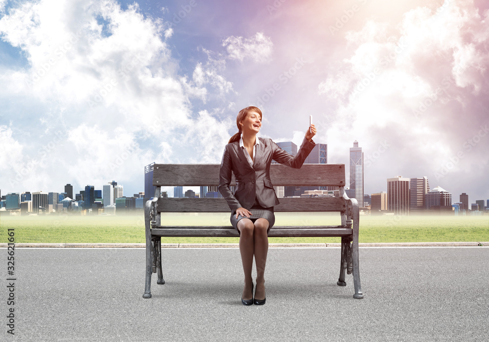 Business woman taking selfie photo or chatting