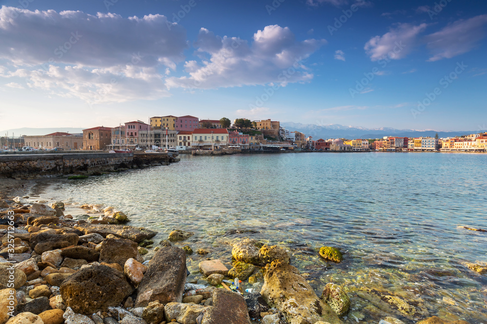 Old Venetian port of Chania at sunrise, Crete. Greece