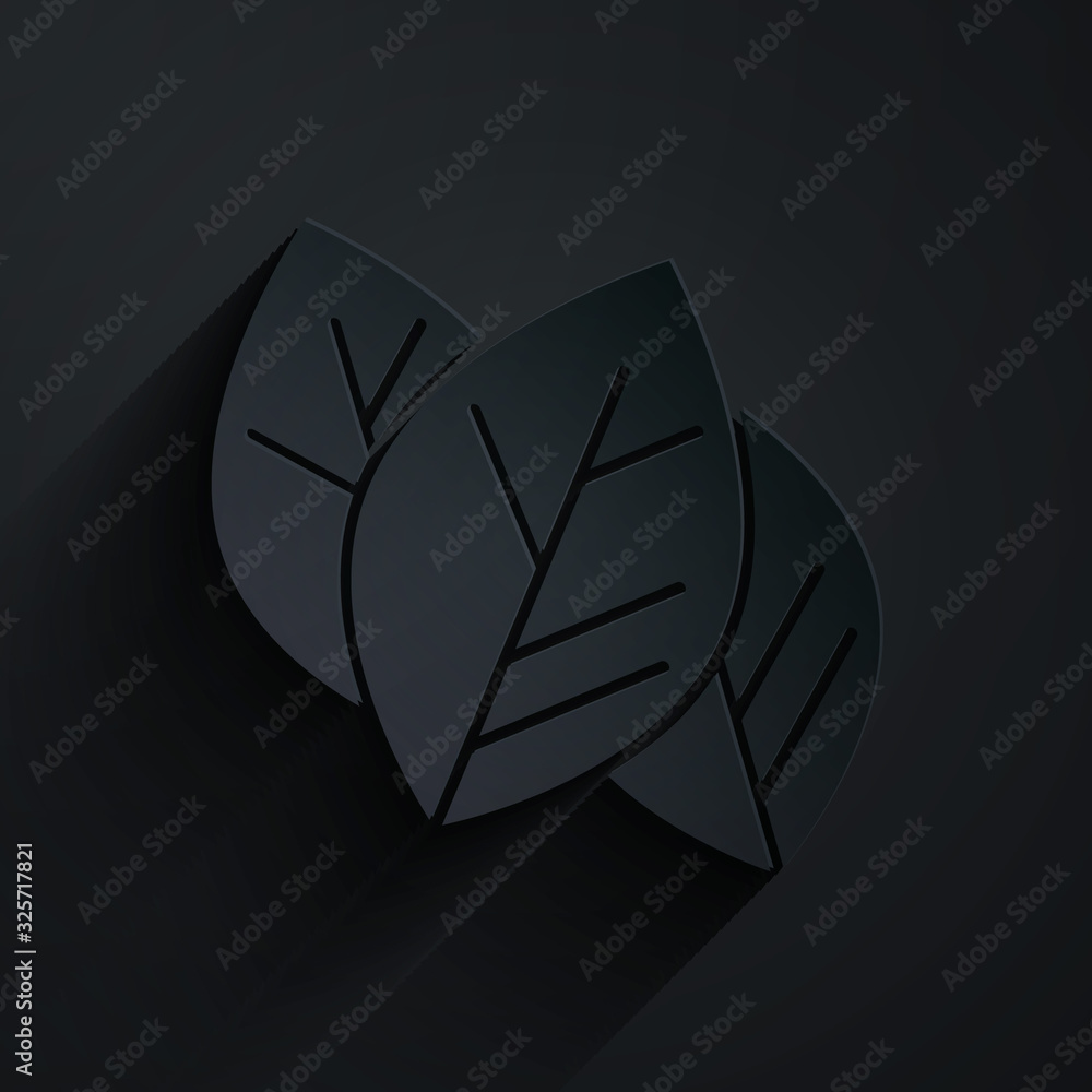 Paper cut Leaf icon isolated on black background. Leaves sign. Fresh natural product symbol. Paper a