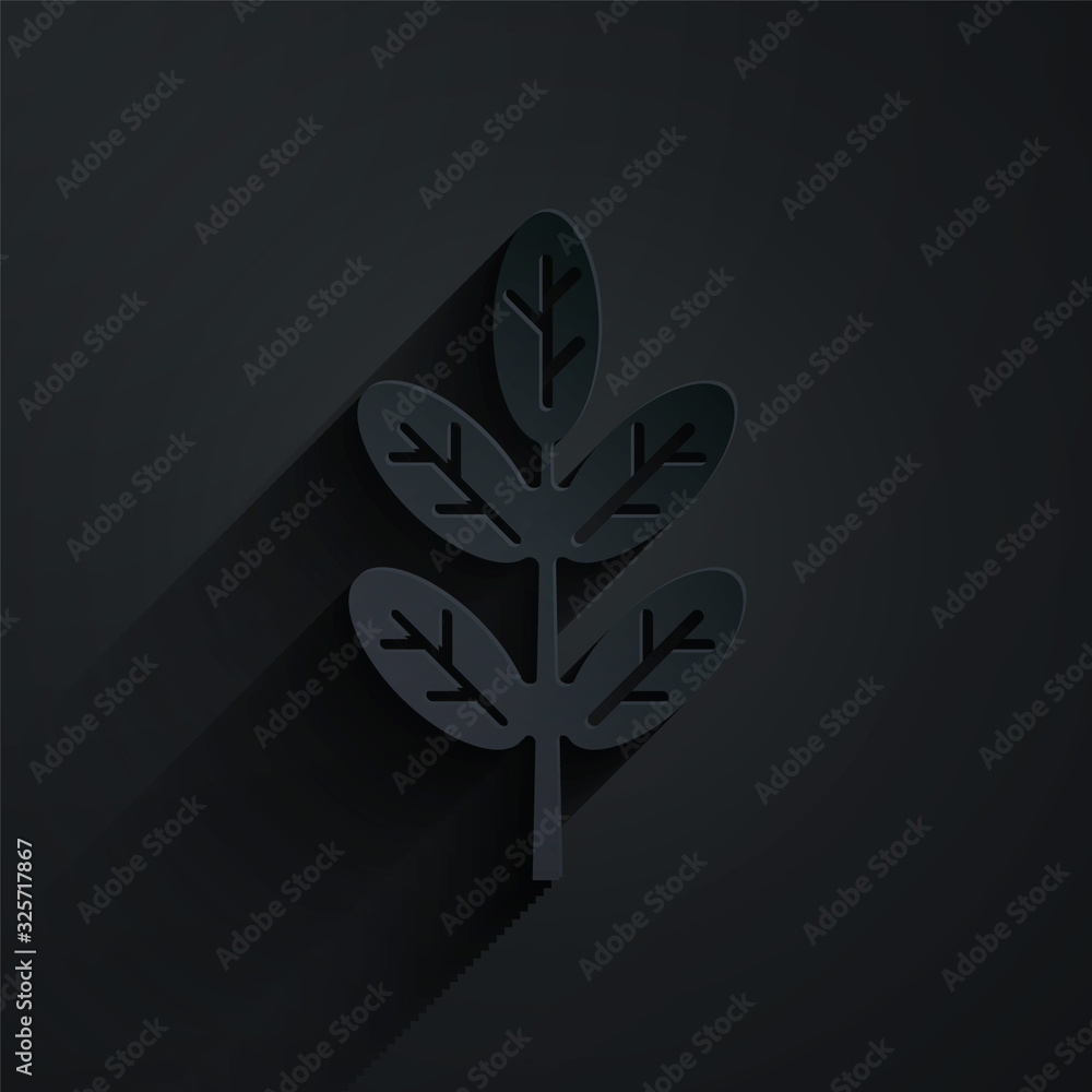 Paper cut Leaf icon isolated on black background. Leaves sign. Fresh natural product symbol. Paper a