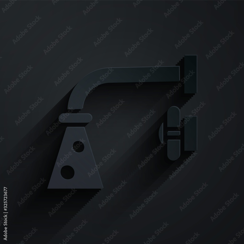 Paper cut Water tap icon isolated on black background. Paper art style. Vector Illustration