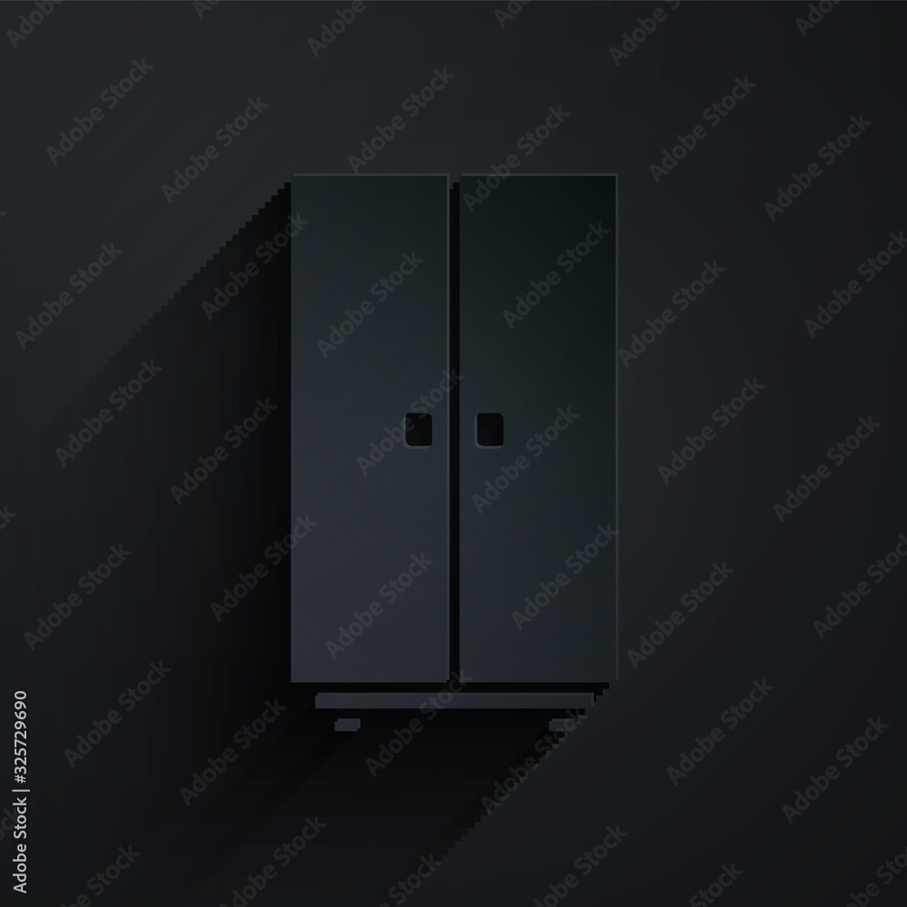 Paper cut Wardrobe icon isolated on black background. Paper art style. Vector Illustration