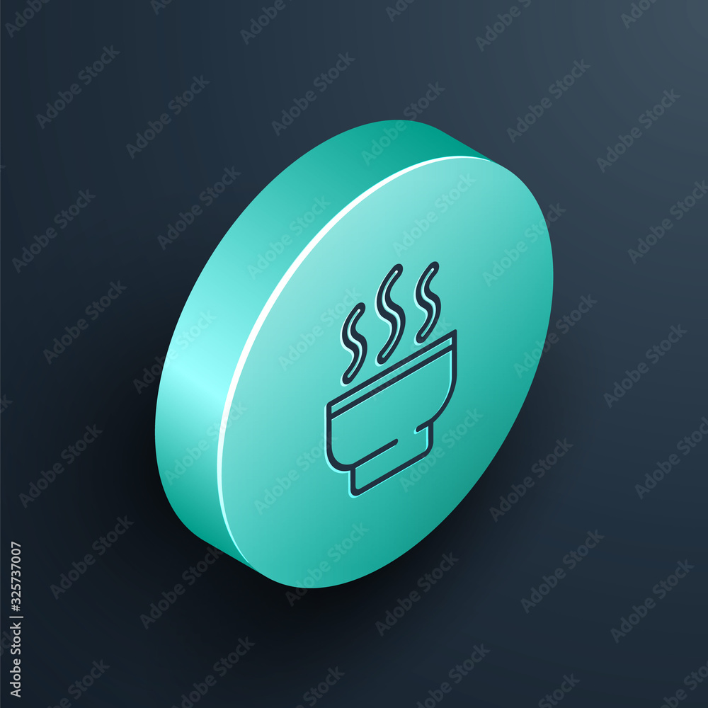 Isometric line Traditional Chinese tea ceremony icon isolated on black background. Teapot with cup. 