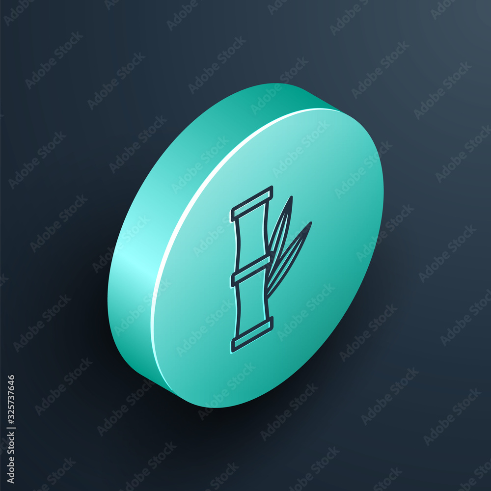 Isometric line Bamboo icon isolated on black background. Turquoise circle button. Vector Illustratio