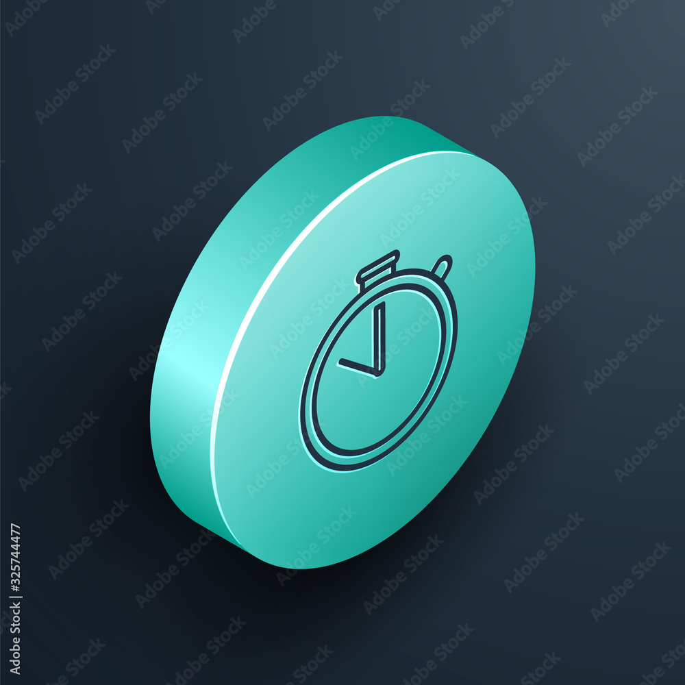 Isometric line Stopwatch icon isolated on black background. Time timer sign. Chronometer sign. Turqu