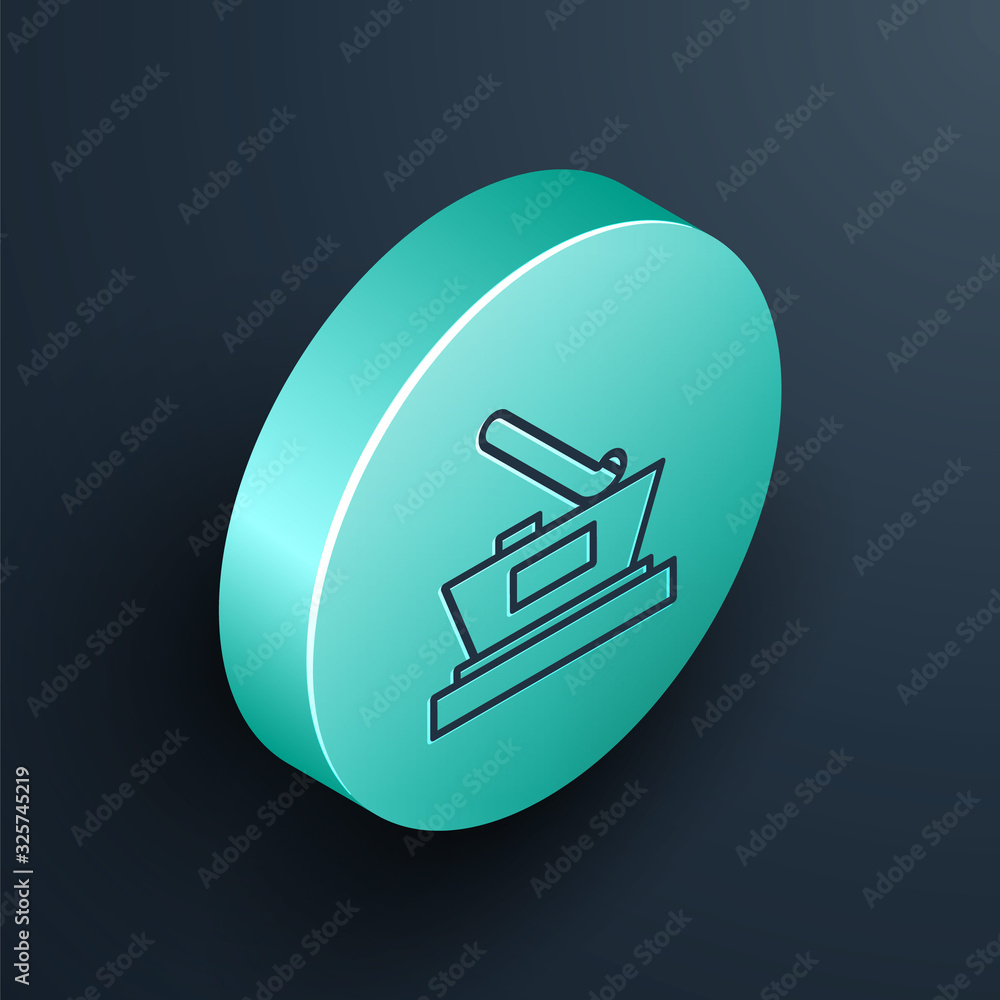 Isometric line Ice hockey cup champion icon isolated on black background. Hockey trophy. Turquoise c