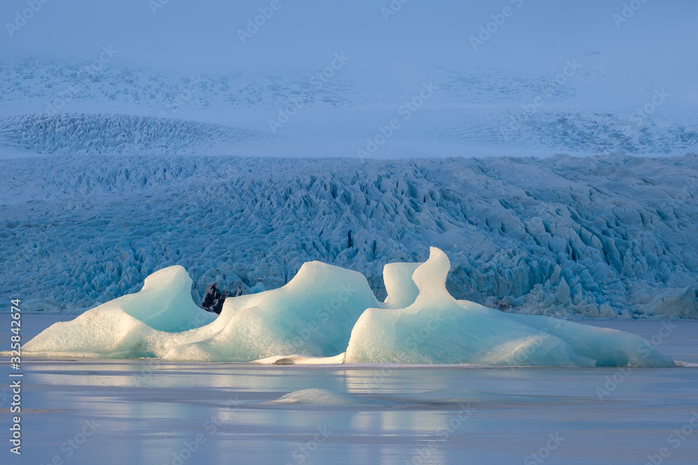 A study in blue: iceberg and the Svínafellsjökull Glacier, Iceland