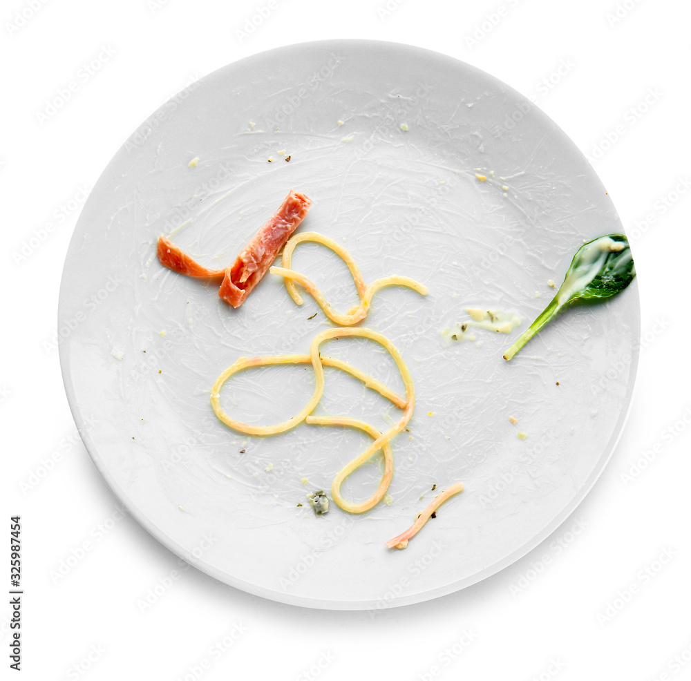 Dirty empty plate on white background