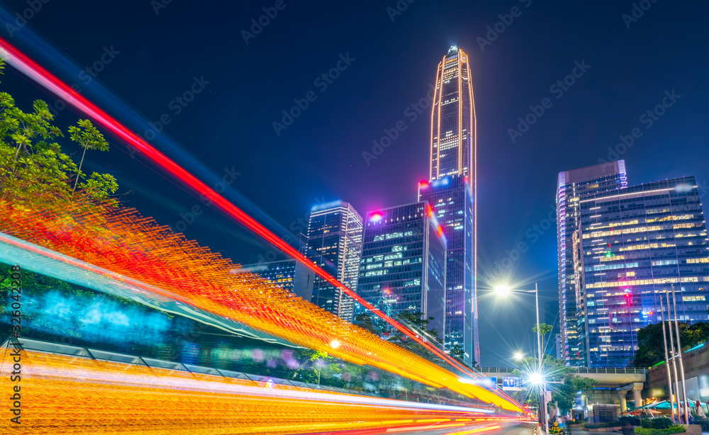 Speed effect of city night in Shenzhen Financial District..