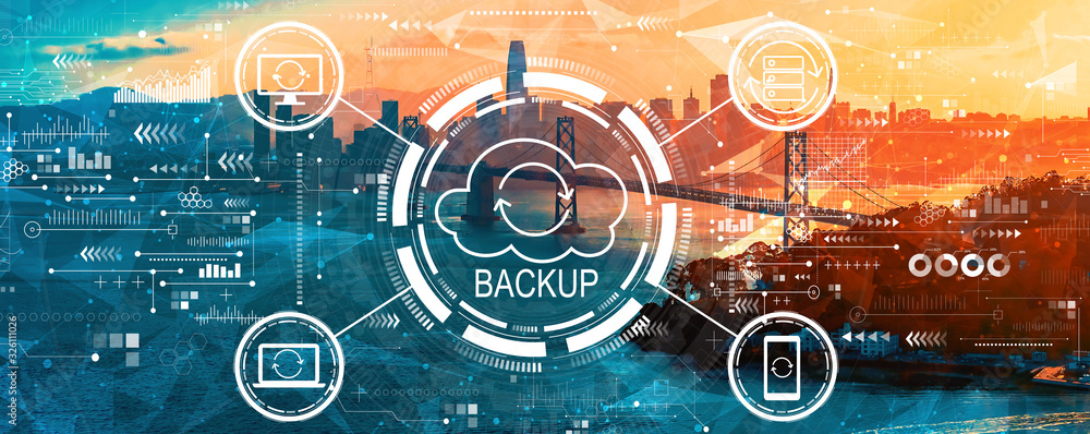 Backup concept with aerial view of the Bay Bridge in San Francisco