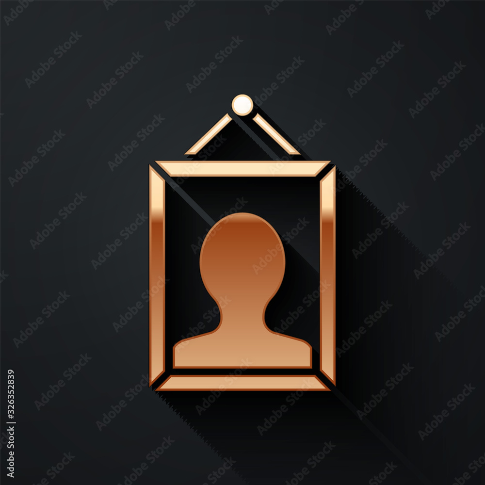 Gold Picture icon isolated on black background. Long shadow style. Vector Illustration