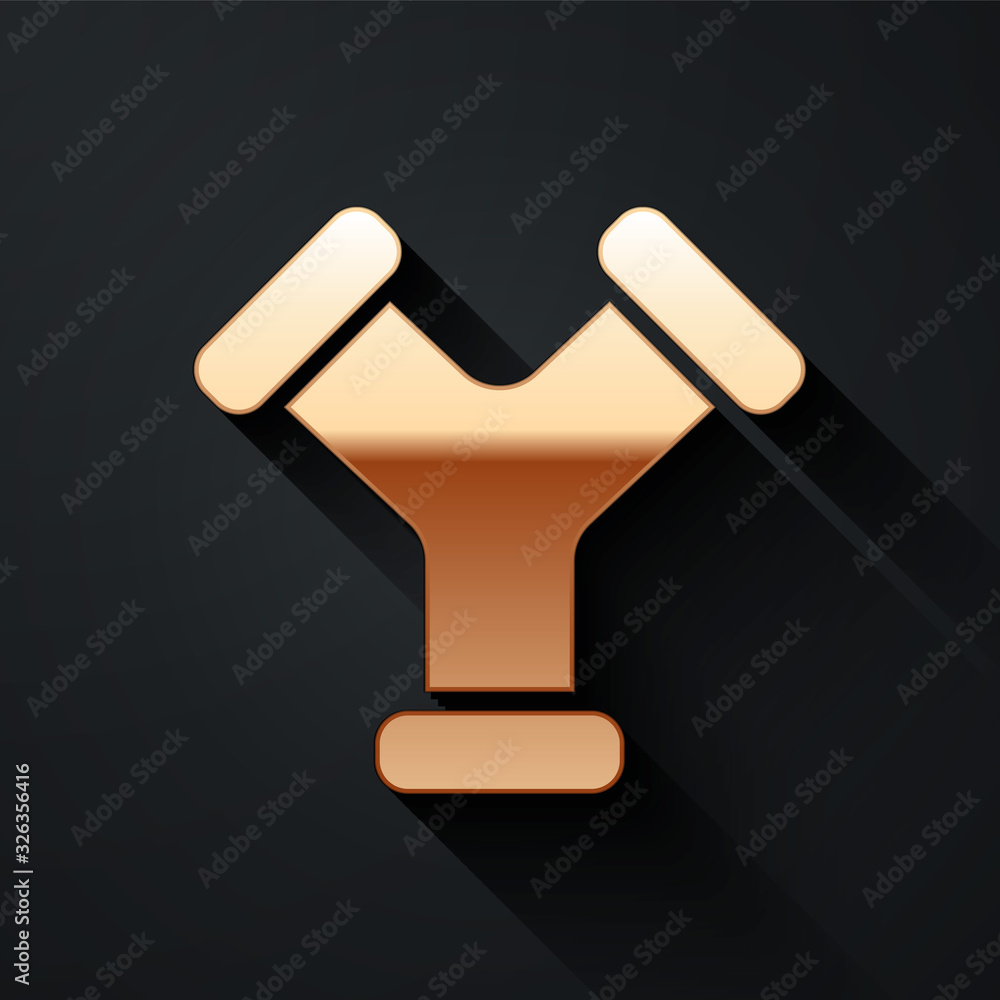 Gold Industry metallic pipe icon isolated on black background. Plumbing pipeline parts of different 