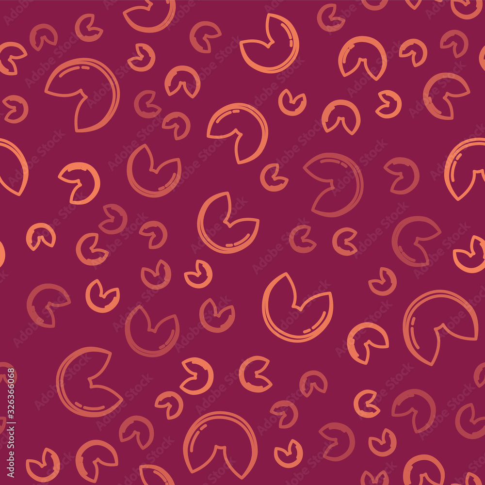 Brown line Chinese fortune cookie icon isolated seamless pattern on red background. Asian traditiona