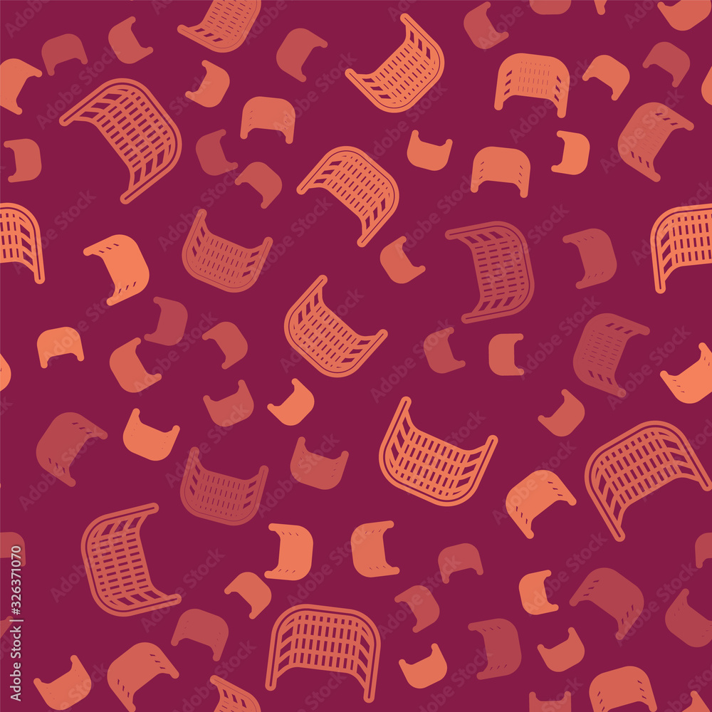 Brown line Ice hockey goal with net for goalkeeper icon isolated seamless pattern on red background.