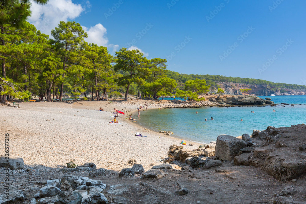 Beautiful beach at the ancient Phaselis city, Turkey