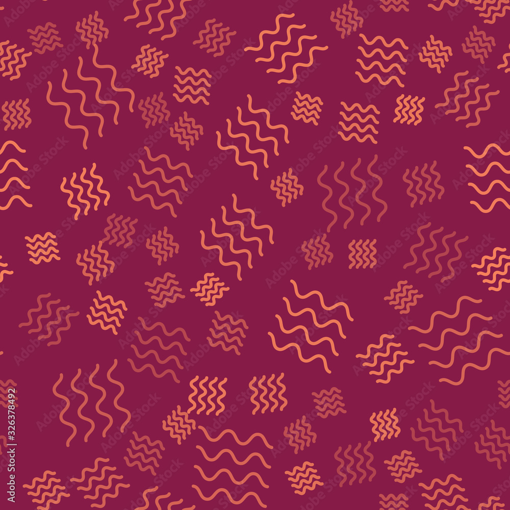 Brown line Wave icon isolated seamless pattern on red background. Vector Illustration