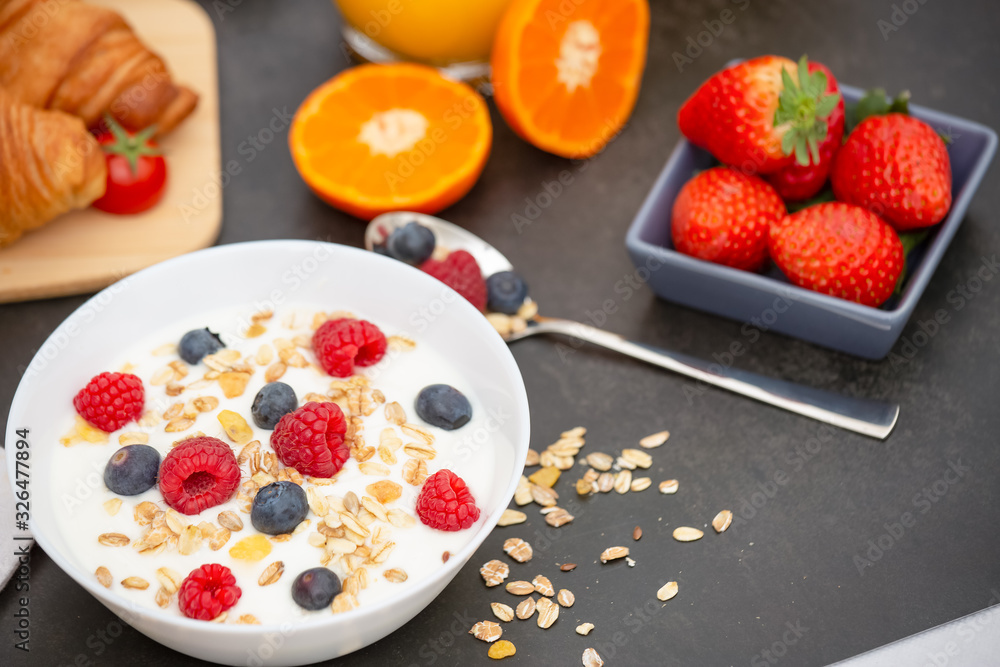 Breakfast Served in the morning with Coffee, Butter croissant and corn flakes Whole grains and raisi