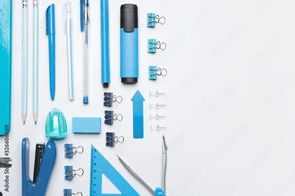 Set of school supplies on white background