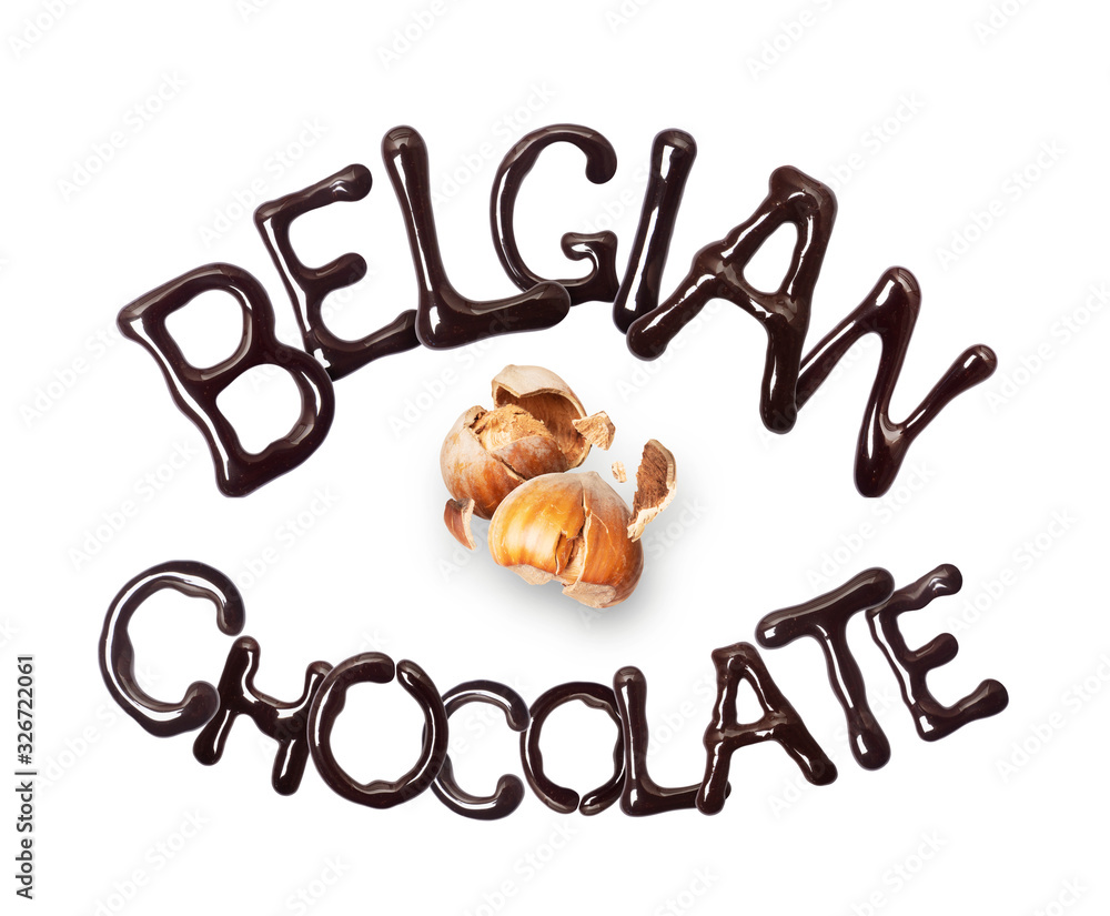 Inscription Belgian Chocolate made of melted chocolate, isolated on white background