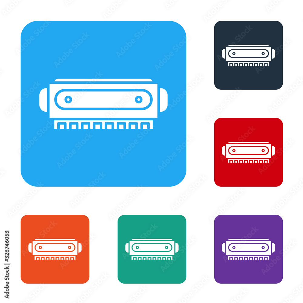 White Harmonica icon isolated on white background. Musical instrument. Set icons in color square but