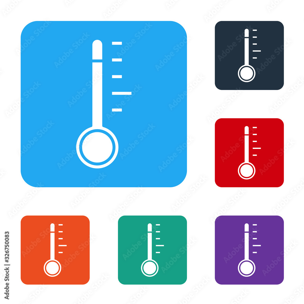 白色气象温度计测量图标隔离在白色背景上。温度计设备sho