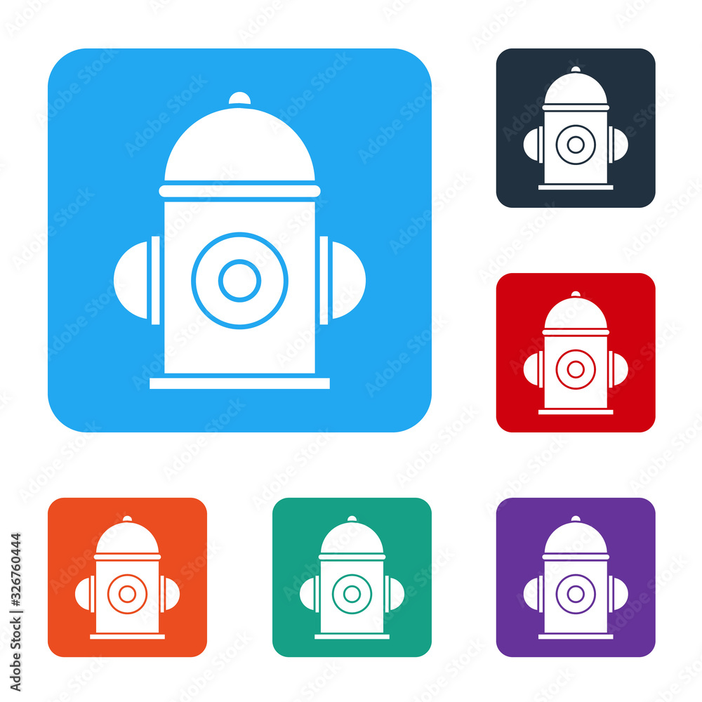 White Fire hydrant icon isolated on white background. Set icons in color square buttons. Vector Illu