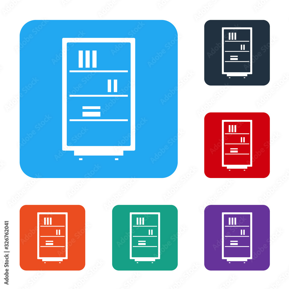 白色图书馆书架图标隔离在白色背景上。将图标设置为彩色方形按钮。矢量