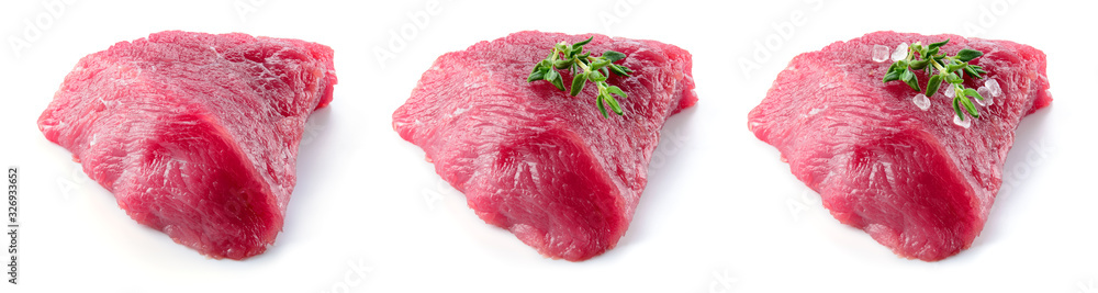 Raw meat. Meat piece. Meat. Raw fresh beef meat piece. Beef isolated. Meet slice. Full depth of fiel