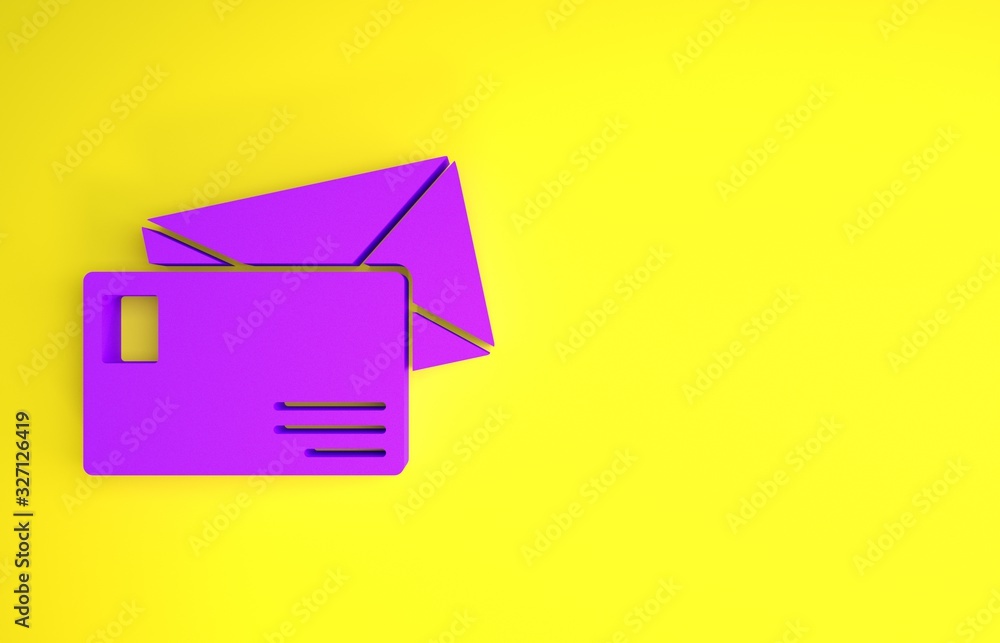 Purple Envelope icon isolated on yellow background. Email message letter symbol. Minimalism concept.