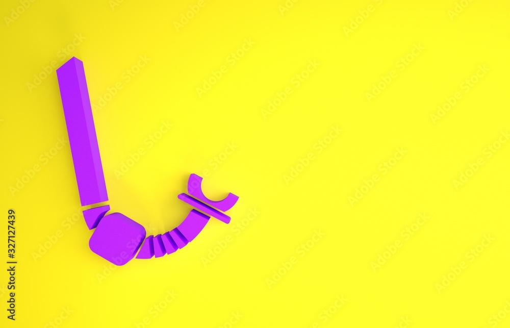 Purple Snorkel icon isolated on yellow background. Diving underwater equipment. Minimalism concept. 