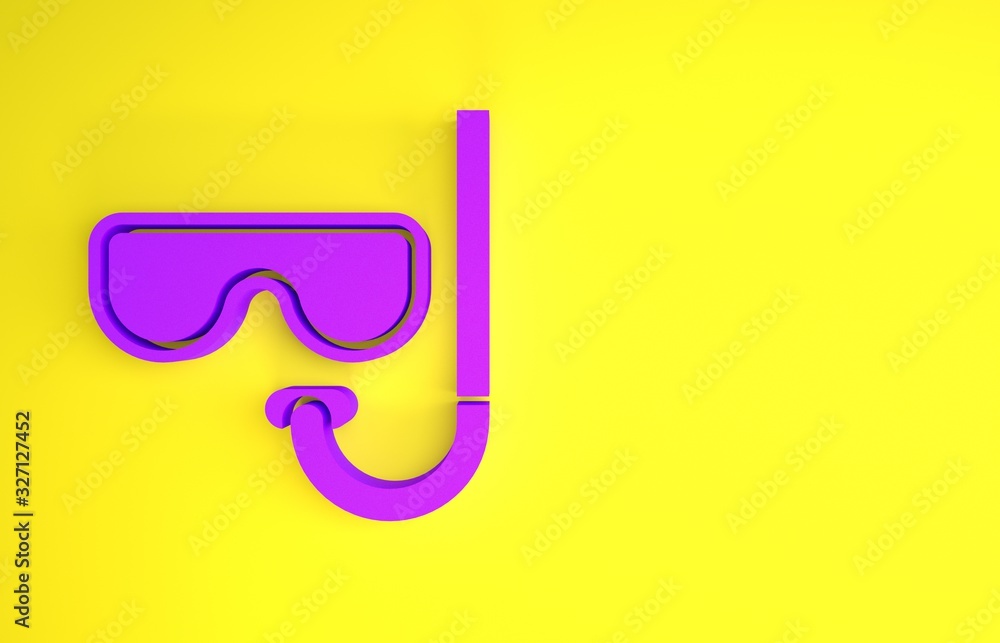 Purple Diving mask and snorkel icon isolated on yellow background. Extreme sport. Diving underwater 