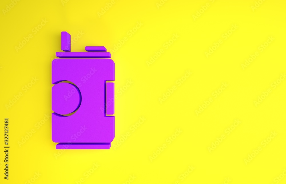 Purple Soda can icon isolated on yellow background. Minimalism concept. 3d illustration 3D render