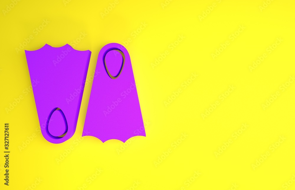 Purple Rubber flippers for swimming icon isolated on yellow background. Diving equipment. Extreme sp