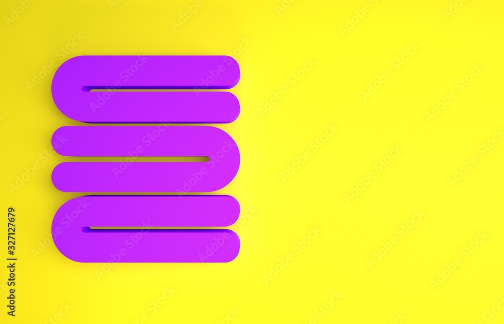 Purple Towel stack icon isolated on yellow background. Minimalism concept. 3d illustration 3D render