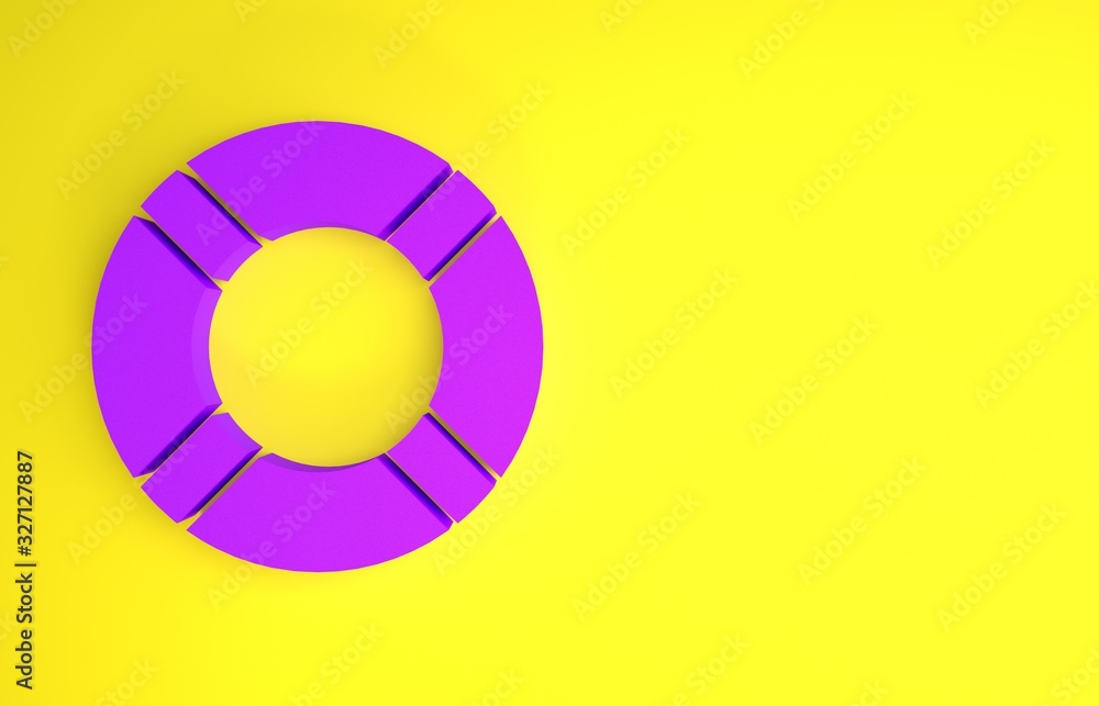 Purple Lifebuoy icon isolated on yellow background. Life saving floating lifebuoy for beach, rescue 