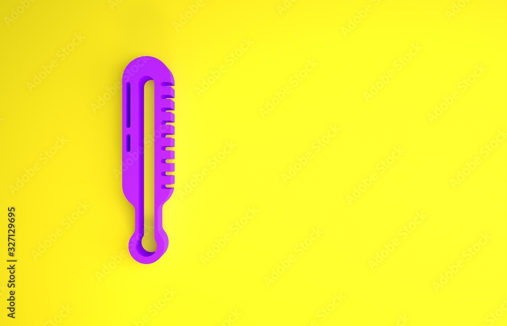 Purple Meteorology thermometer measuring icon isolated on yellow background. Thermometer equipment s