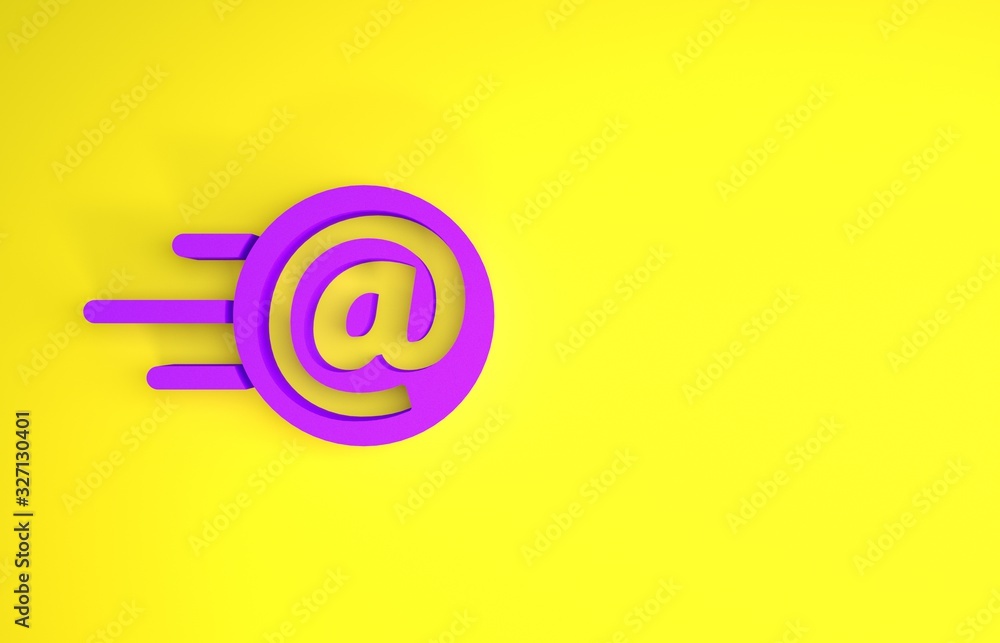 Purple Mail and e-mail icon isolated on yellow background. Envelope symbol e-mail. Email message sig