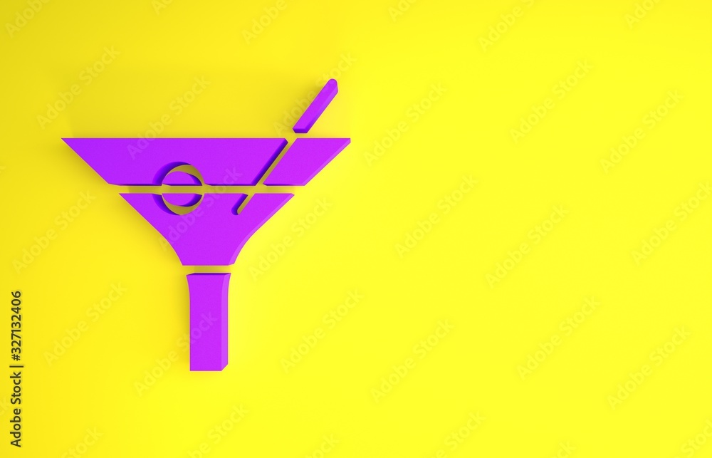 Purple Martini glass icon isolated on yellow background. Cocktail icon. Wine glass icon. Minimalism 